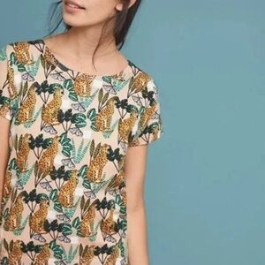 Anthropologie Pepaloves Tropical Print Short Sleeve Sweater Small Casualcore